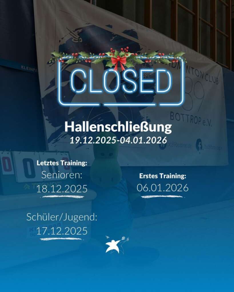 Hallenschließung vom 19.12.2025 - 04.01.2026